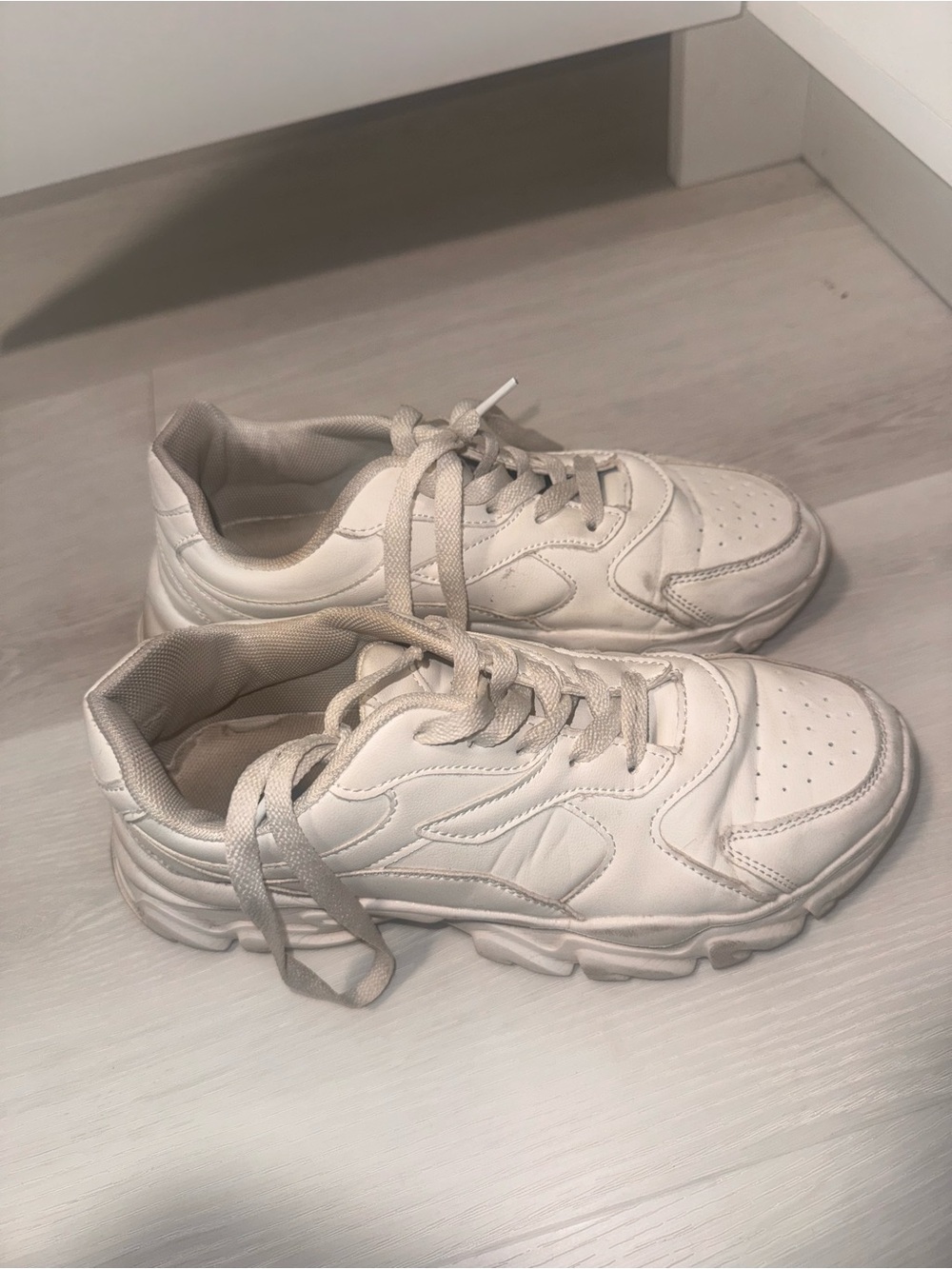 Chunky White Lace-Up Sneakers